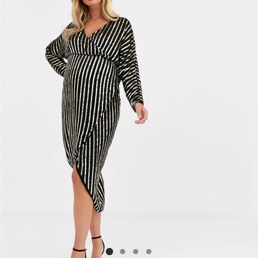 ASOS Maternity Black and Gold Long Sleeve Dress